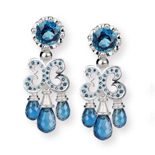 Klunkerlinge Ornament Clipohrstecker mit  London Blue Topas und Pavée