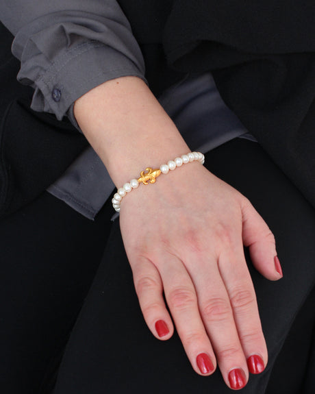 Lilienkönigin Süßwasserperlen Armband mit Lilie in der Länge 20 cm