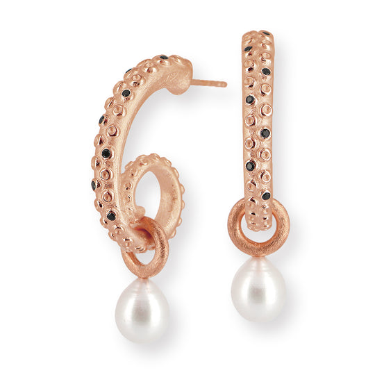 Meeresrauschen große Oktopussy Creolen mit Süßwasserperle und schwarzem Spinell