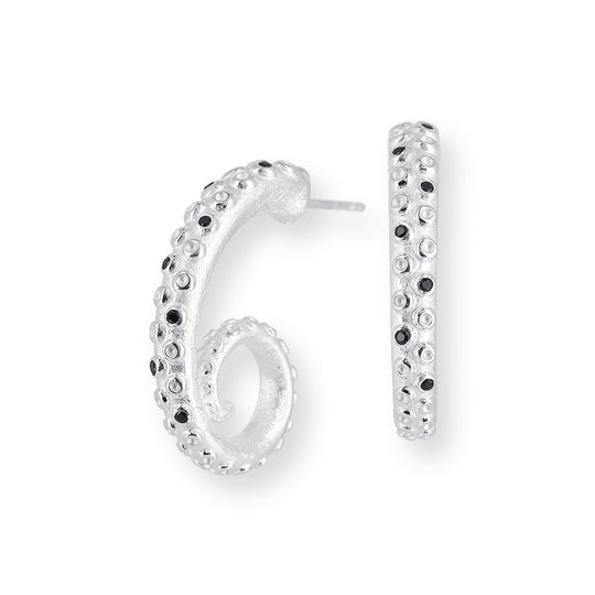 Meeresrauschen große Oktopussy Creolen mit schwarzem Spinell