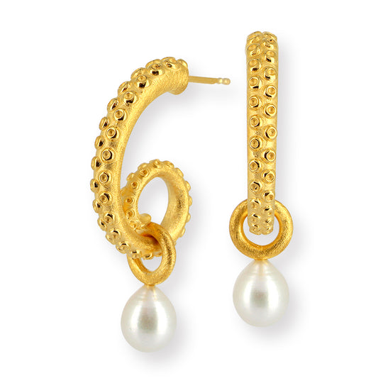 Meeresrauschen große Oktopussy Creolen mit Süßwasserperle