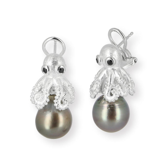 Meeresrauschen Orelia Baby Clipohrstecker mit Tahitiperle und schwarzem Spinell - EINZELSTÜCKE