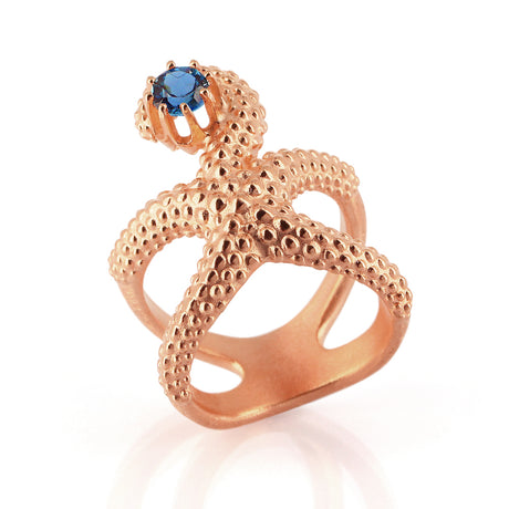 Meeresrauschen großer Seestern Ring  mit London Blue Topas