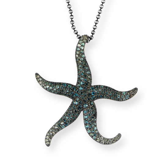 Meeresrauschen großer Seestern Anhänger mit London Blue Topaspavée