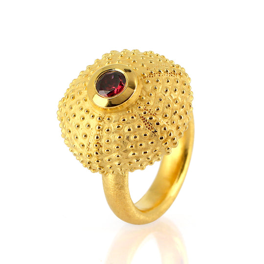 Meeresrauschen Seeigelchen Ring mit Rhodolith