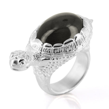 Meeresrauschen großer Turtle Ring mit dunkelgrauem Mondstein