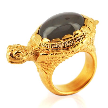 Meeresrauschen großer Turtle Ring mit dunkelgrauem Mondstein