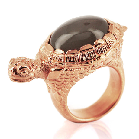 Meeresrauschen großer Turtle Ring mit dunkelgrauem Mondstein