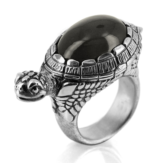 Meeresrauschen großer Turtle Ring mit dunkelgrauem Mondstein