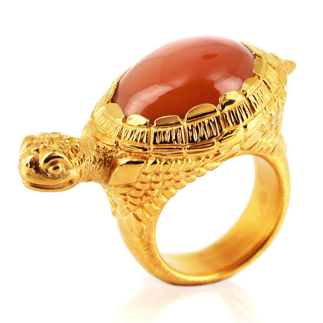 Meeresrauschen großer Turtle Ring mit orangenem Mondstein