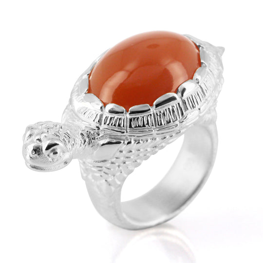 Meeresrauschen großer Turtle Ring mit orangenem Mondstein