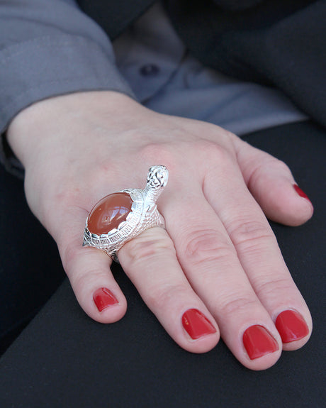 Meeresrauschen großer Turtle Ring mit orangenem Mondstein