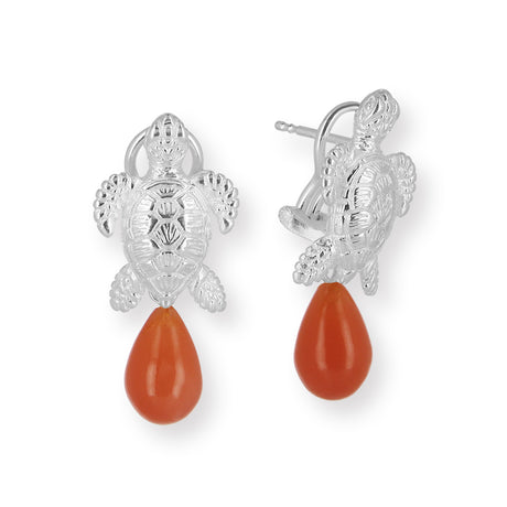 Meeresrauschen kleine Turtle Clipohrstecker mit orangener Mondsteinpampel