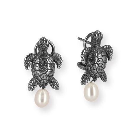 Meeresrauschen kleine Turtle Clipohrstecker mit Süßwasserperle