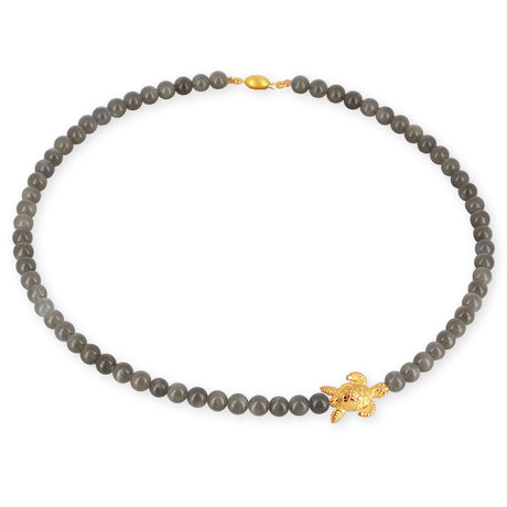 Meeresrauschen dunkelgraue Mondstein Kette mit Turtle in der Länge 45 cm