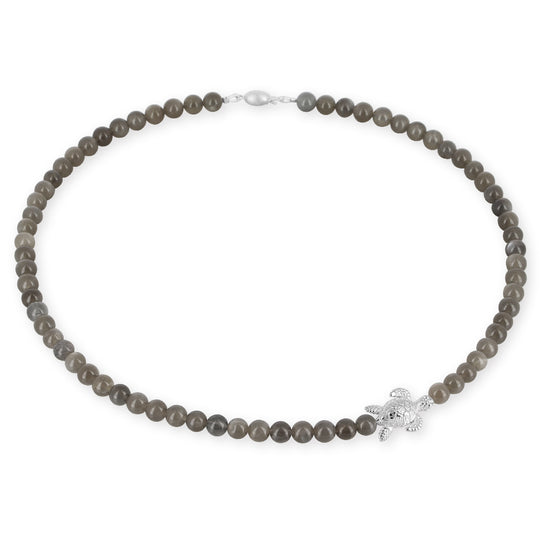 Meeresrauschen dunkelgraue Mondstein Kette mit Turtle in der Länge 45 cm