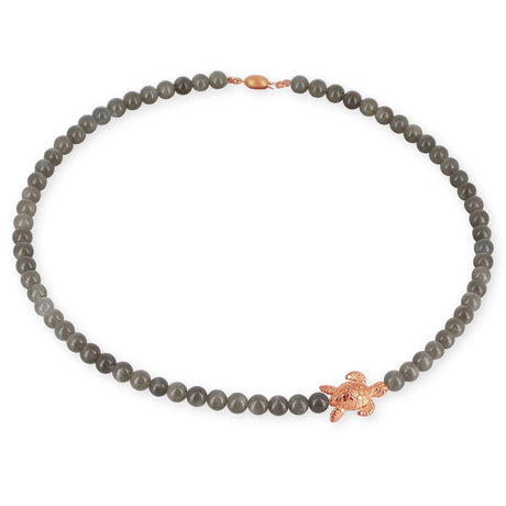 Meeresrauschen dunkelgraue Mondstein Kette mit Turtle in der Länge 45 cm