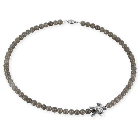 Meeresrauschen dunkelgraue Mondstein Kette mit Turtle in der Länge 45 cm