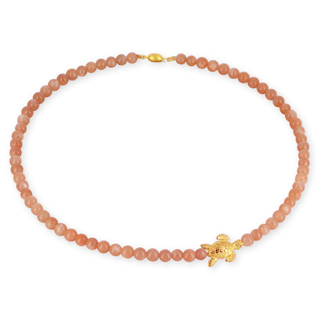 Meeresrauschen orangene Mondstein Kette mit Turtle in der Länge 45 cm