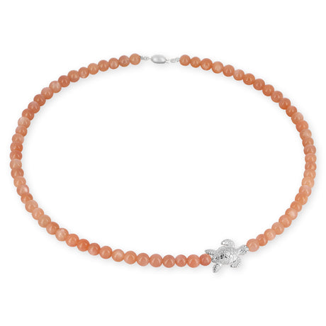 Meeresrauschen orangene Mondstein Kette mit Turtle in der Länge 45 cm