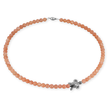 Meeresrauschen orangene Mondstein Kette mit Turtle in der Länge 45 cm
