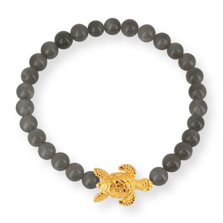 Meeresrauschen dunkelgraues Mondstein Armband mit Turtle in der Länge 19,5 cm