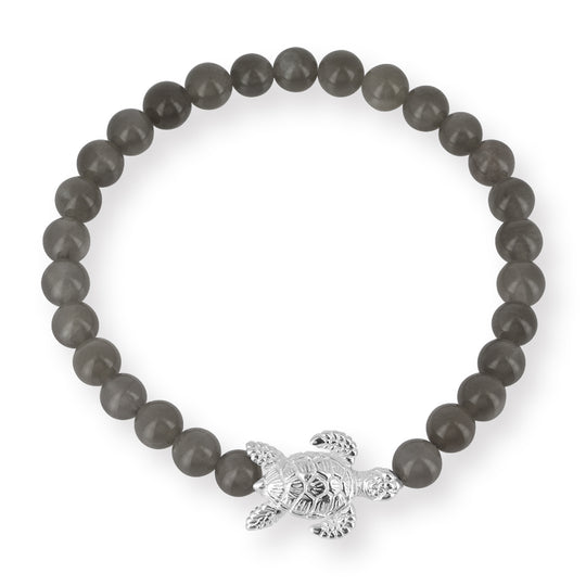Meeresrauschen dunkelgraues Mondstein Armband mit Turtle in der Länge 19,5 cm