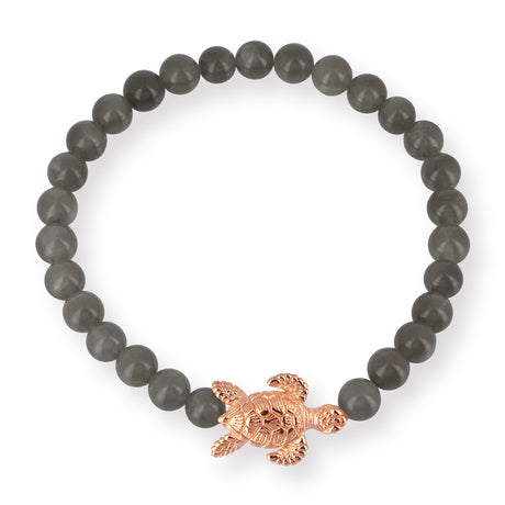 Meeresrauschen dunkelgraues Mondstein Armband mit Turtle in der Länge 19,5 cm