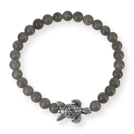 Meeresrauschen dunkelgraues Mondstein Armband mit Turtle in der Länge 19,5 cm