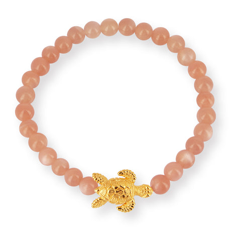 Meeresrauschen orangenes Mondstein Armband mit Turtle in der Länge 19,5 cm