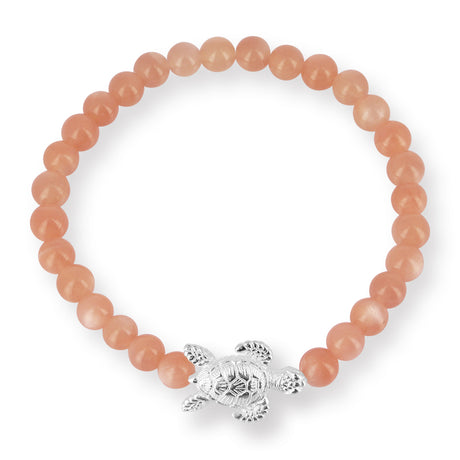 Meeresrauschen orangenes Mondstein Armband mit Turtle in der Länge 19,5 cm