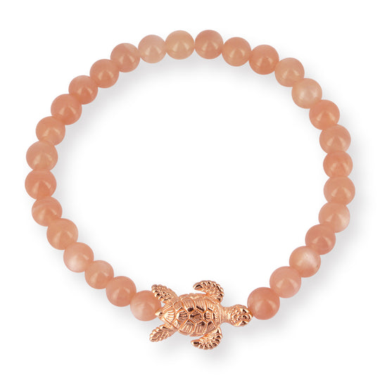 Meeresrauschen orangenes Mondstein Armband mit Turtle in der Länge 19,5 cm