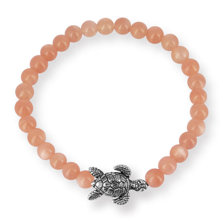Meeresrauschen orangenes Mondstein Armband mit Turtle in der Länge 19,5 cm