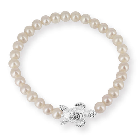 Meeresrauschen Süßwasserperlen Armband mit Turtle in der Länge 19,5 cm