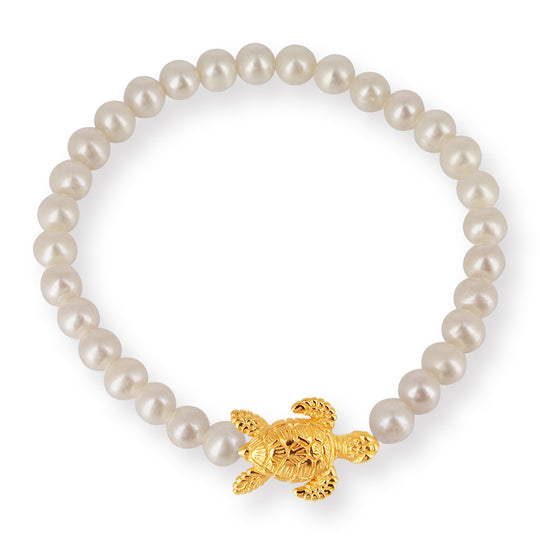 Meeresrauschen Süßwasserperlen Armband mit Turtle in der Länge 19,5 cm