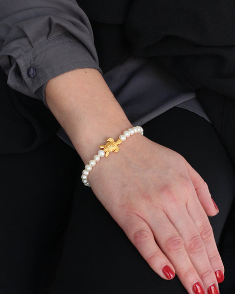 Meeresrauschen Süßwasserperlen Armband mit Turtle in der Länge 19,5 cm