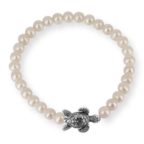 Meeresrauschen Süßwasserperlen Armband mit Turtle in der Länge 19,5 cm