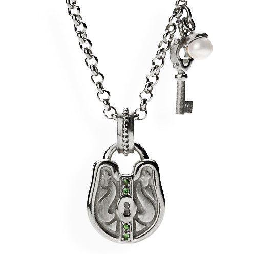 Little Secret kleiner Schloss Anhänger mit Tsavoritpavée