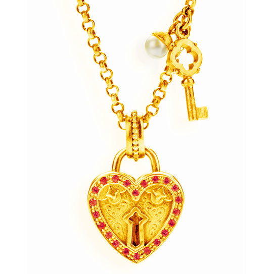 Little Secret kleiner Schloss Anhänger mit Rhodolithpavée