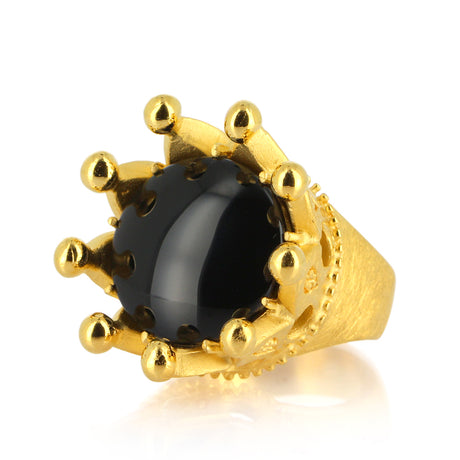Schneewittchen großer Ring mit Onyx Cabochon in Kronenfassung
