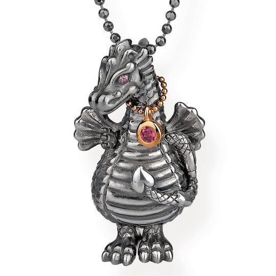 Wackeldrache Drachen Anhänger mit beweglichen Armen und Beinen mit Rhodolith