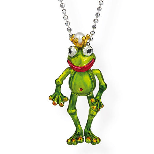 Wackelfrosch beweglicher Frosch Anhänger mit Spinell Süßwasserperle und Brandlack