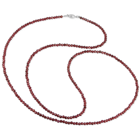 Facettierte Rhodolith Kette mit Tonnenschloss in der Länge 80 cm