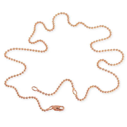 Mittelstarke Kugelkette 1,8 mm aus Silber rotgoldplattiert in der Länge 55 cm Zwischenöse bei 50 cm mit Karabiner