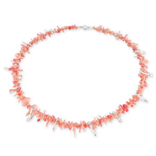 Zartes rosefarbenes Korallenstäbchen Collier mit Silberteilen und Magnetschließe