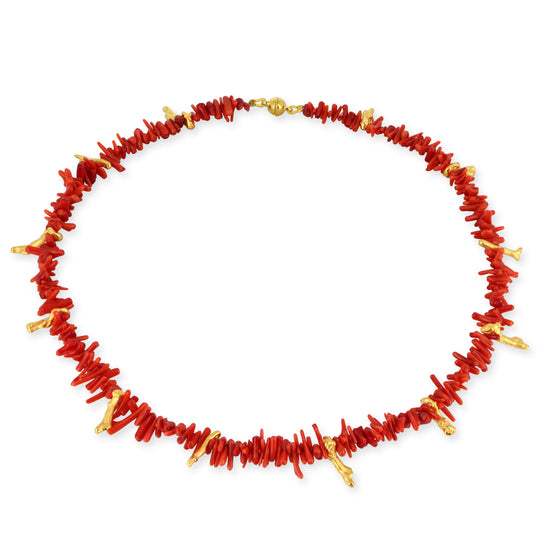 Zartes rotes Korallenstäbchen Collier mit Silberteilen und Magnetschließe