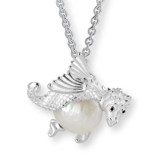 Pearly-Bert großer Drachen Anhänger mit Barockperle und Spinell LIMITIERTE EDITION