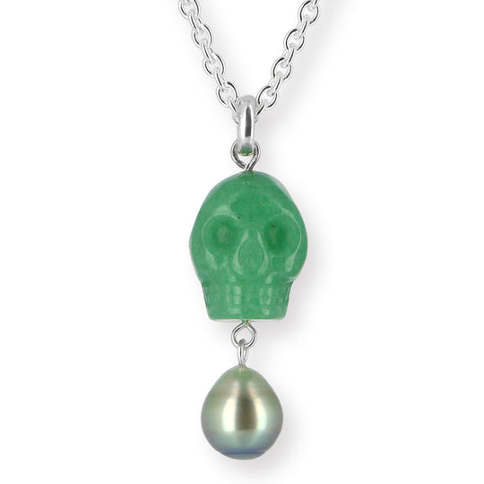 Skull Anhänger aus Aventurin mit Silberöse und Tahitiperle Limited Edition