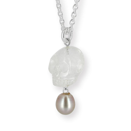Skull Anhänger aus Bergkristall mit Silberöse und Tahitiperle Limited Edition