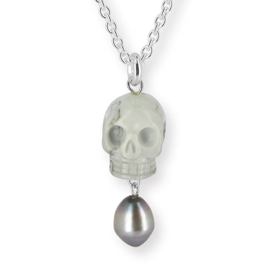 Skull Anhänger aus Obsidian mit Silberöse und Tahitiperle Limited Edition